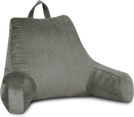 Reading Pillow with Removable Cover, Back Pillow for Sitting Up in Bed with Arms and Pockets, Bed Rest Pillow Adult, 20 x 15 Inches(Dark Grey)