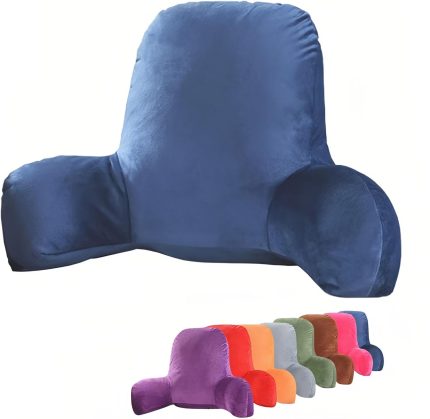Backrest Pillows Plush Backrest Reading Rest Pillow Bed Backrest Lounge Cushion Back Support, T-Shape Reading Lumbar Cushion Pillows for Sitting in Bed (Blue)