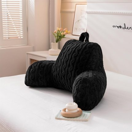 Pattern Weave Textured Reading Pillow,Breathable and Skin-Friendly Back Pillow Bed Wedge Backrest with Arms Back Support for Sitting Up in Bed/Couch for Bedrest,Black