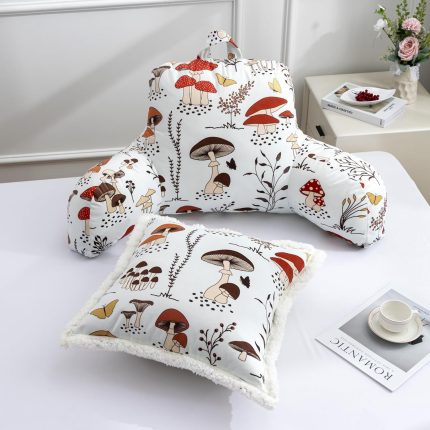 Kids Back Reading Pillow for Reading and Watching TV Bed to Lounge with Comfortable Back Support Great for The Bed or Couch,Cute Mushroom,Matching Cushion Cover